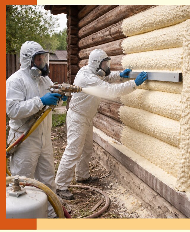 Утепление бревенчатого дома ППУ в Бугульме эффективной изоляцией