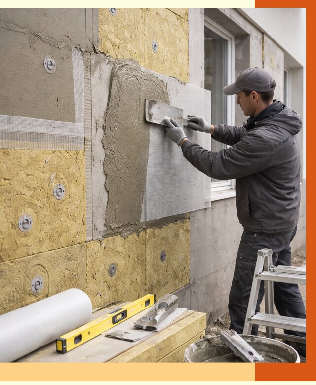 Утепление фасада под штукатурку в Бугульме от 4245 руб/м2 — монтаж пенопластом и минватой | ТепломастерБгл