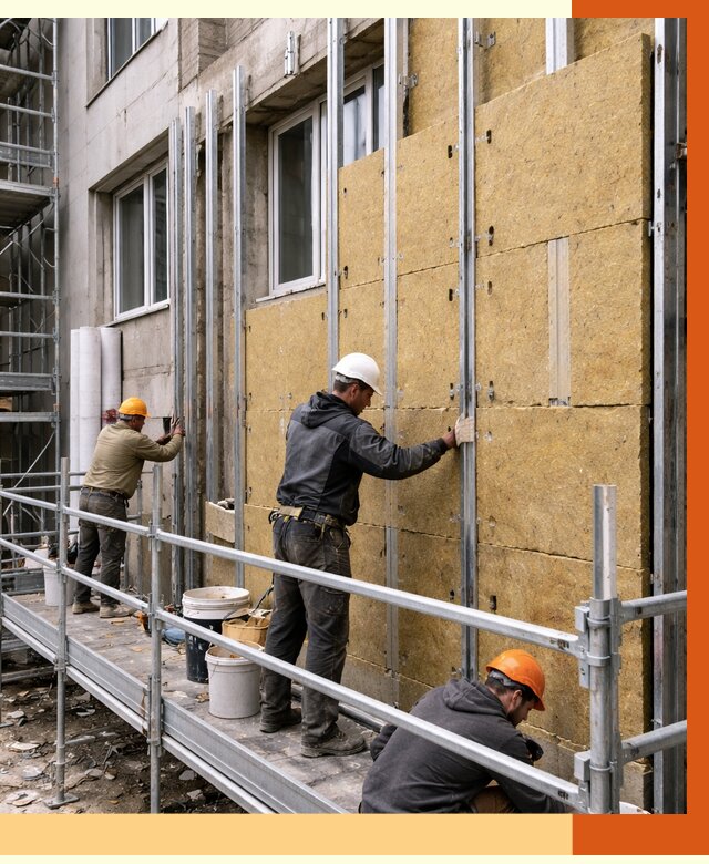 Утепление вентилируемого фасада в Бугульме от 5660 руб/м2 — монтаж и утепление вентфасад | ТепломастерБгл