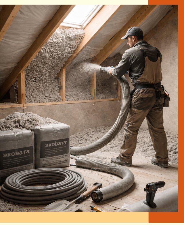 Утепление мансарды эковатой в Бугульме от 2224 руб/м2 — монтаж, задувка, цена | ТепломастерБгл