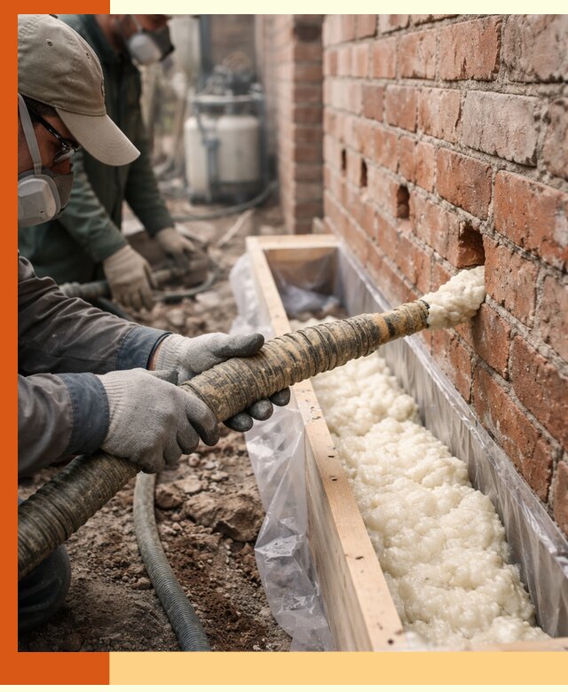 Заливка ППУ в пустоты кирпичной стены в Бугульме