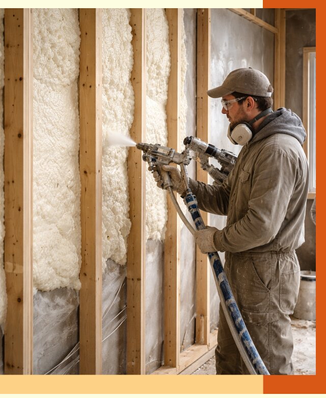 Утепление каркасной стены ППУ в Бугульме от 4296 руб./м2 под ключ | ТепломастерБгл