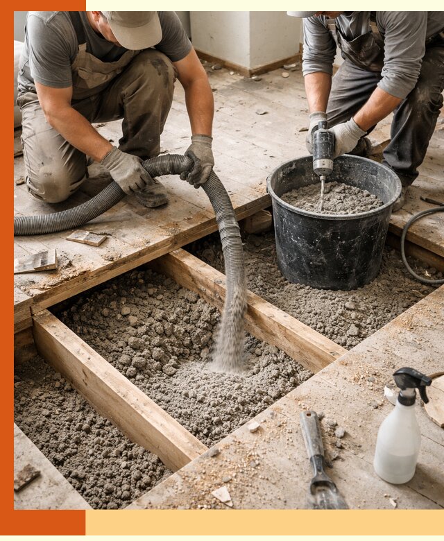 Заполнение пустот пола в Бугульме полиуретаном и пенополистиролом