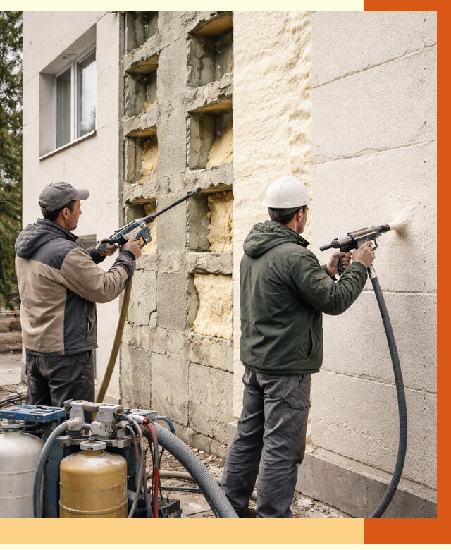 Заполнение пустот фасада в Бугульме от 4549 руб. — утепление пустот облицовки | ТепломастерБгл