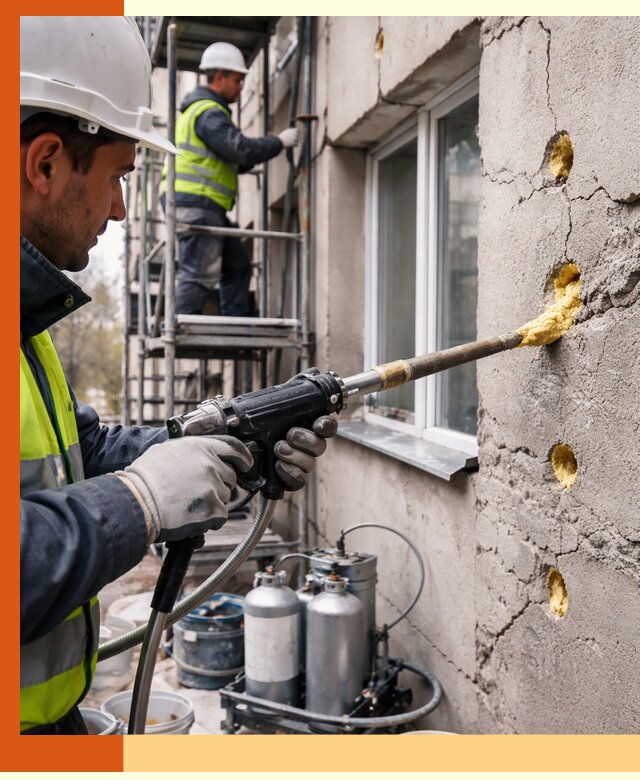 Заполнение пустот в фасаде и утепление стен в Бугульме