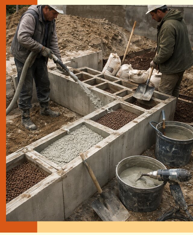 Заполнение полостей фундамента в Бугульме герметичным утеплением и повышением прочности